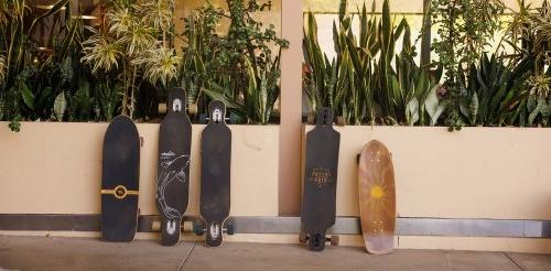 skateboards parked outside of McConnell Dining Hall